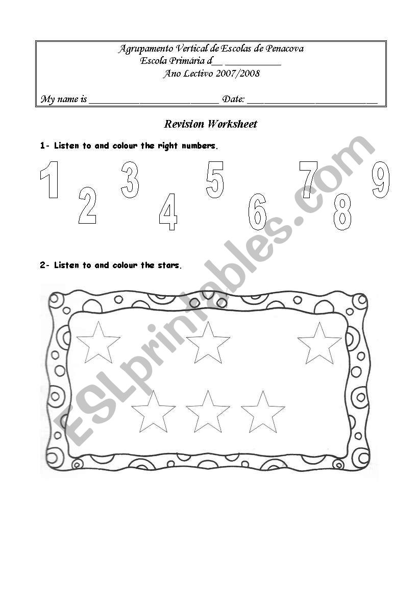 numbers worksheet