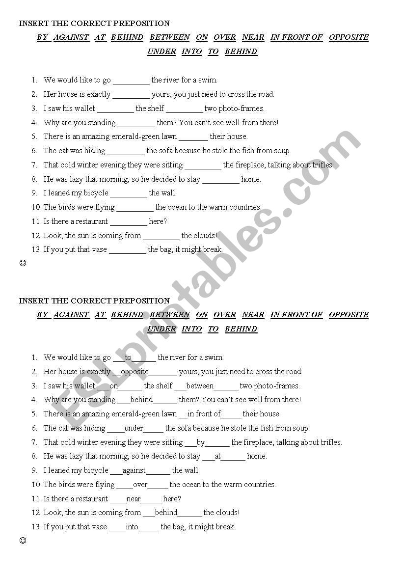 Prepositions worksheet