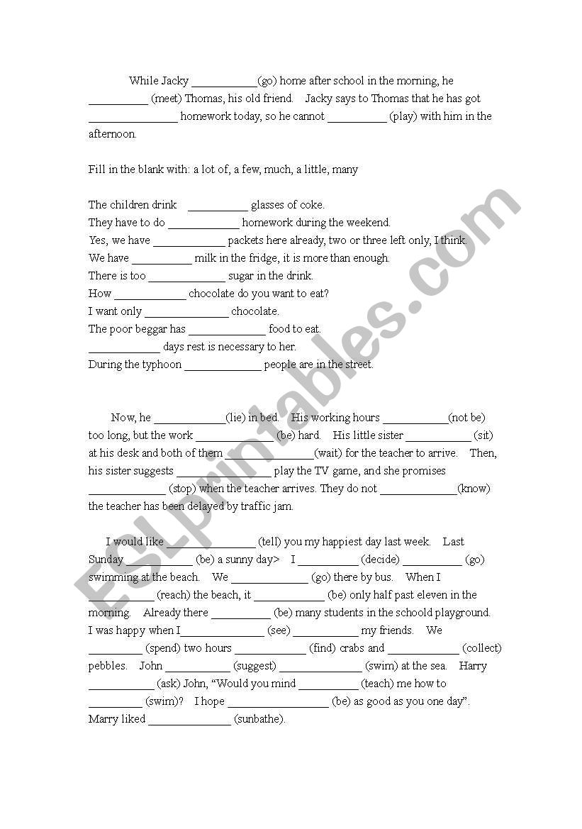 Tense and quarntifier worksheet