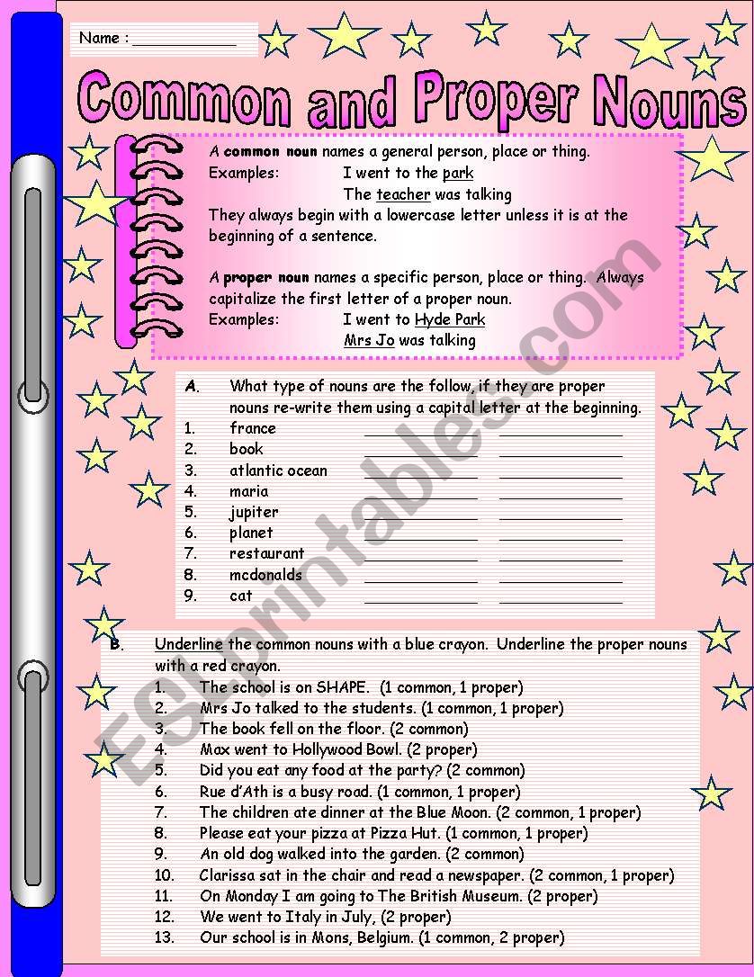 Common and proper nouns worksheet