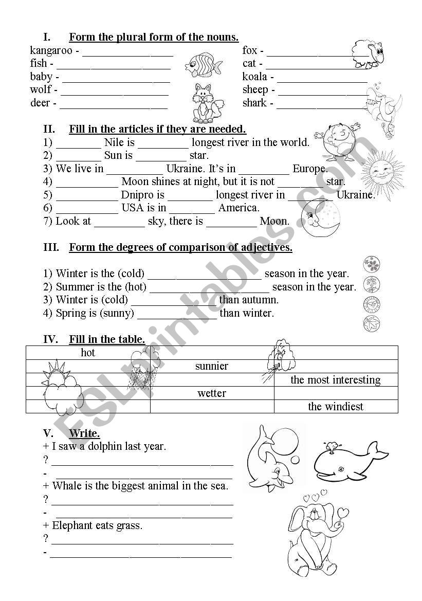 Test for elementary students. worksheet