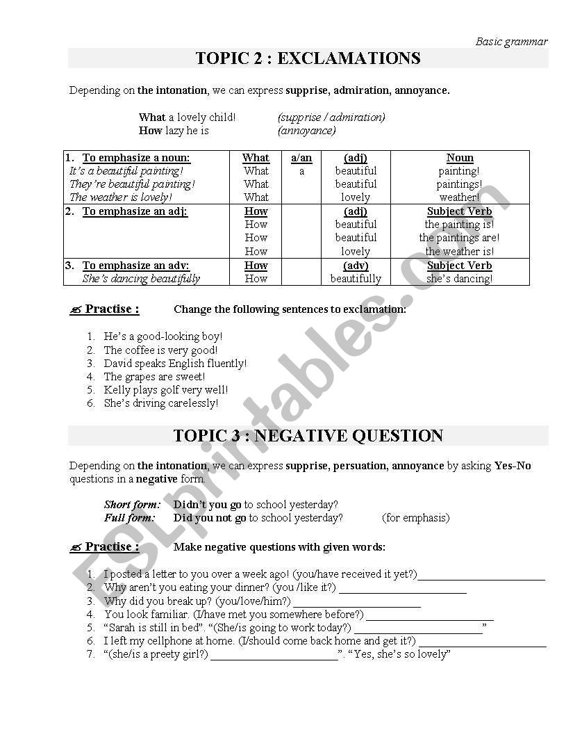 Grammar - Exclamation & Negative question