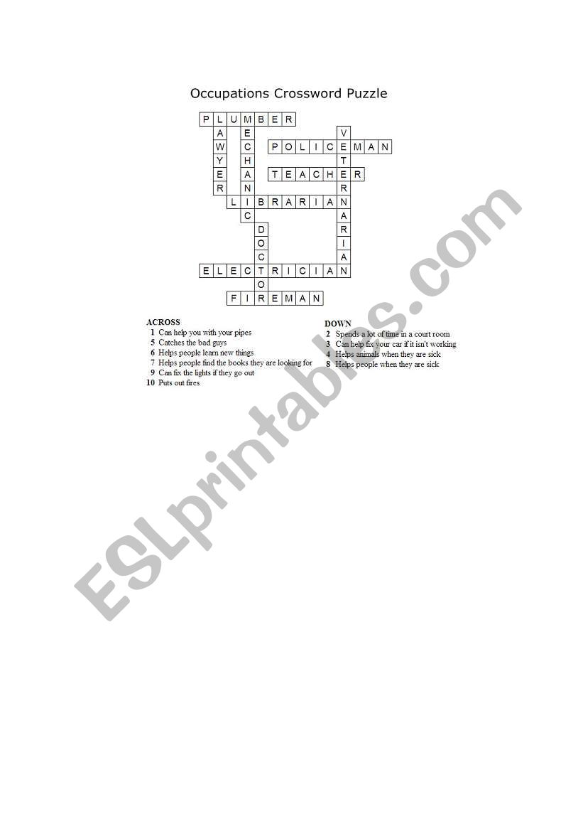 job puzzle worksheet