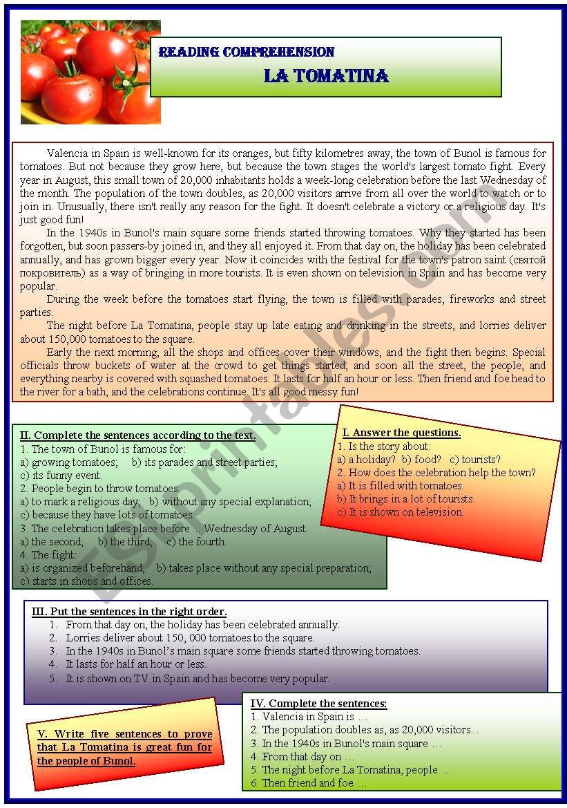 La Tomatina worksheet