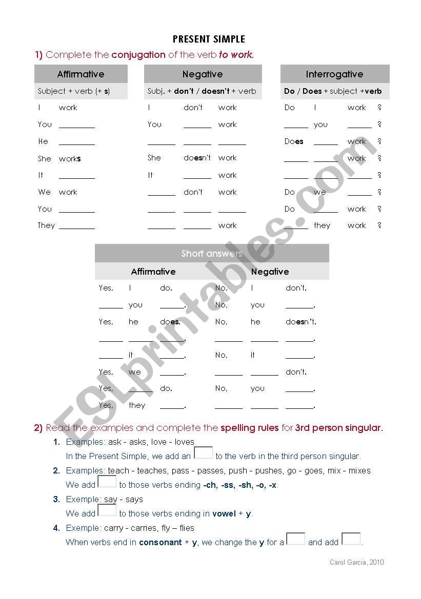 Present Simple revision worksheet