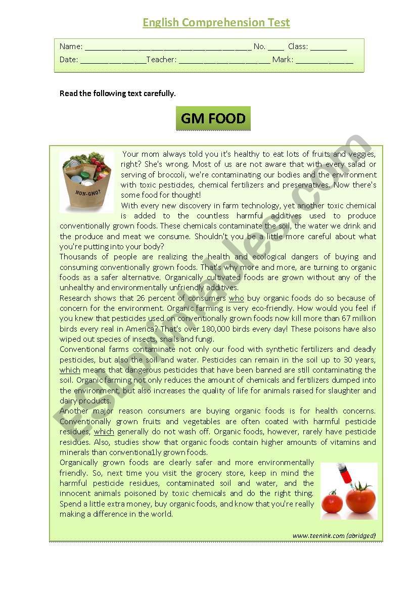 GM Food worksheet