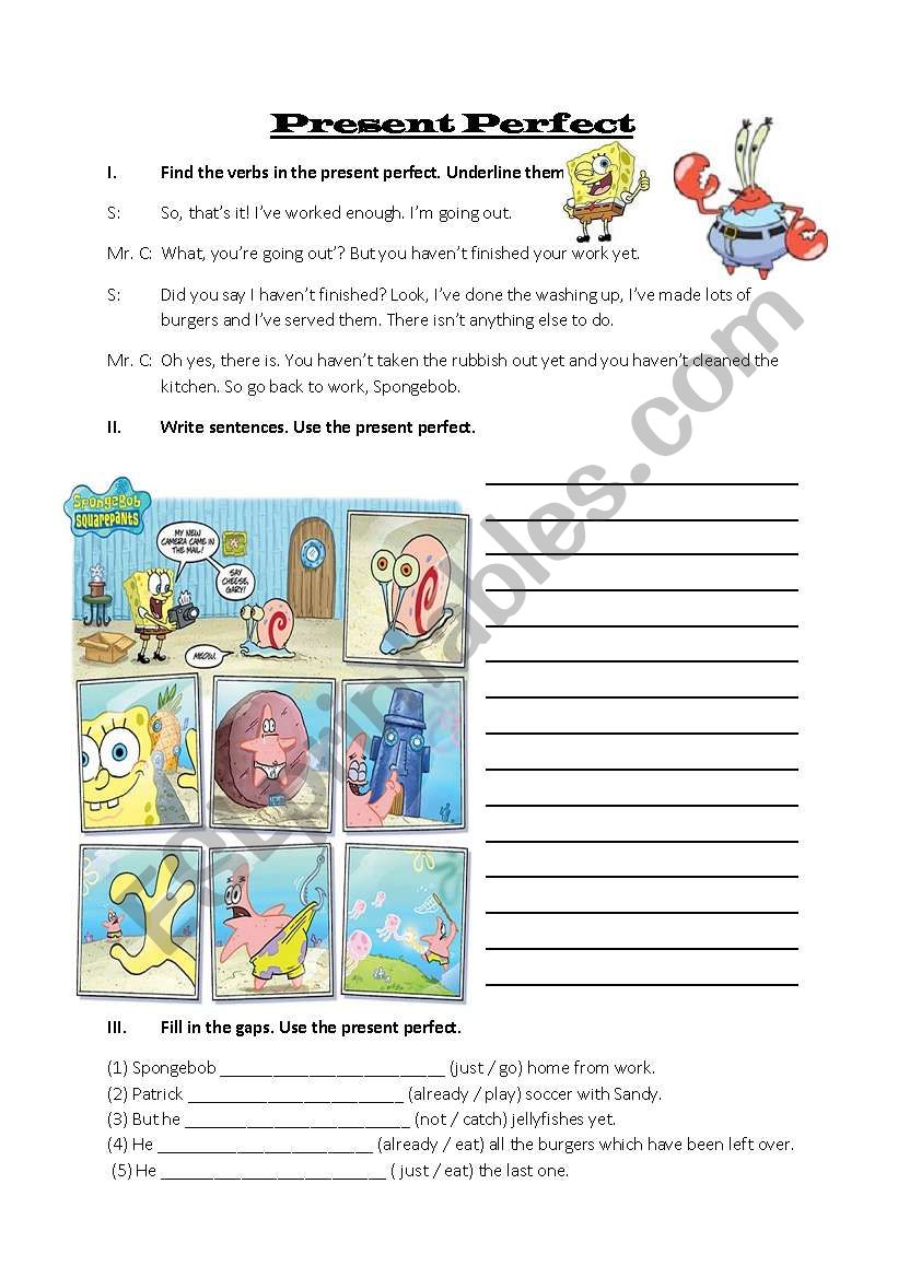 Present Perfect Spongebob worksheet