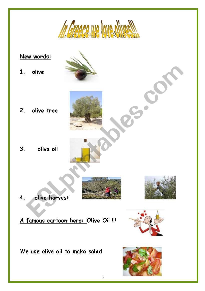 IN GREECE WE LOVE OLIVES worksheet