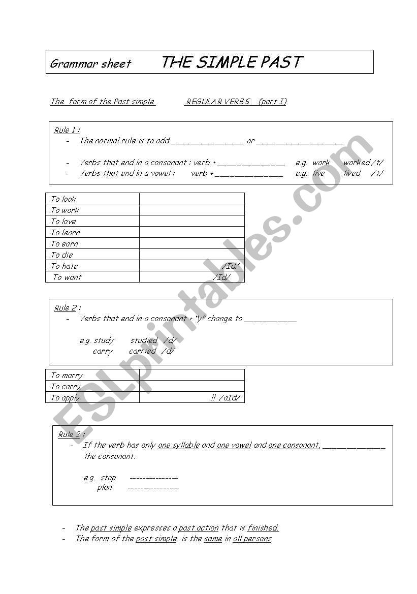 the past simple worksheet