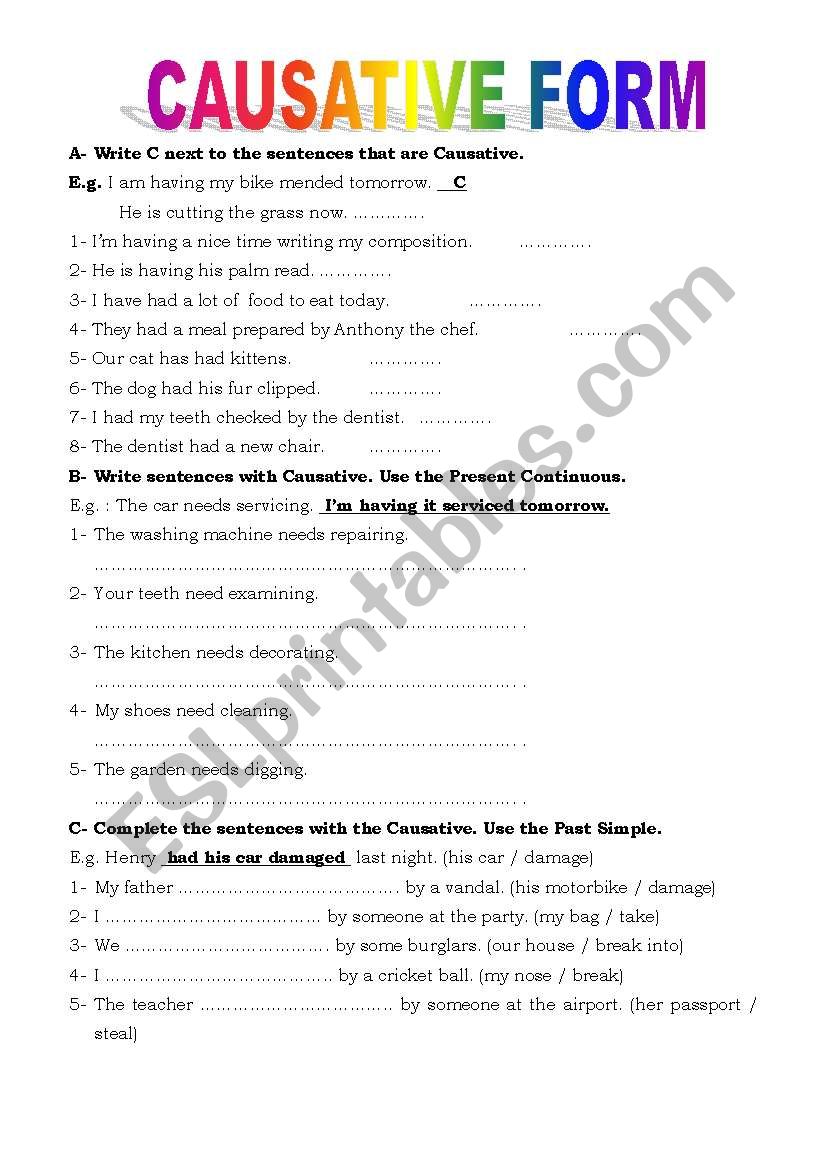 causative forms worksheet