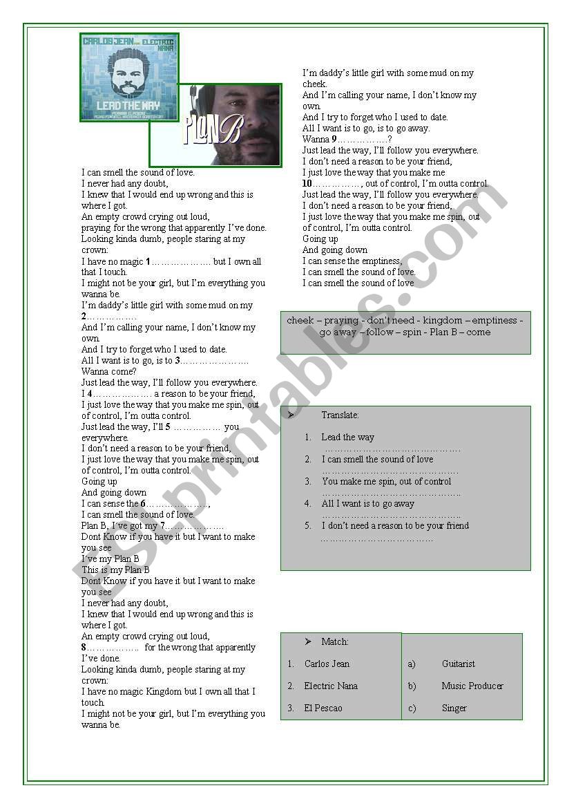 Lead the Way- Carlos Jean worksheet