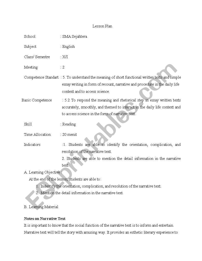 narrative text worksheet