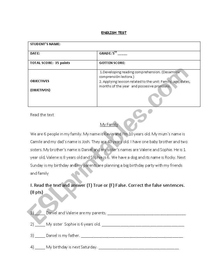 ENGLISH TEST worksheet