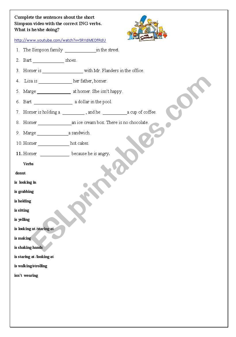 The Simpsons for teaching ING VERBS
