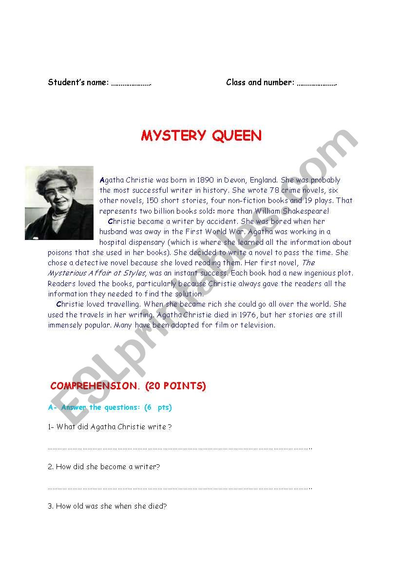mystery queen worksheet