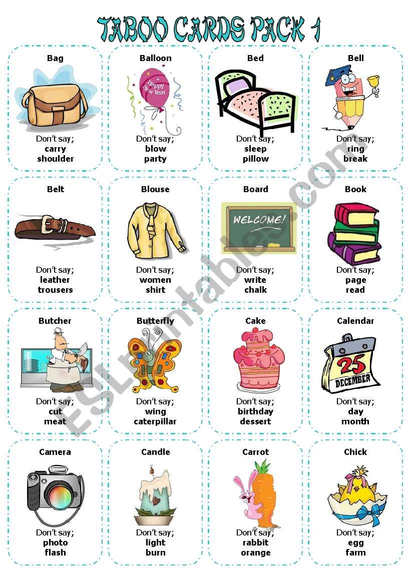 Taboo Cards Pack1 (32 cards) worksheet
