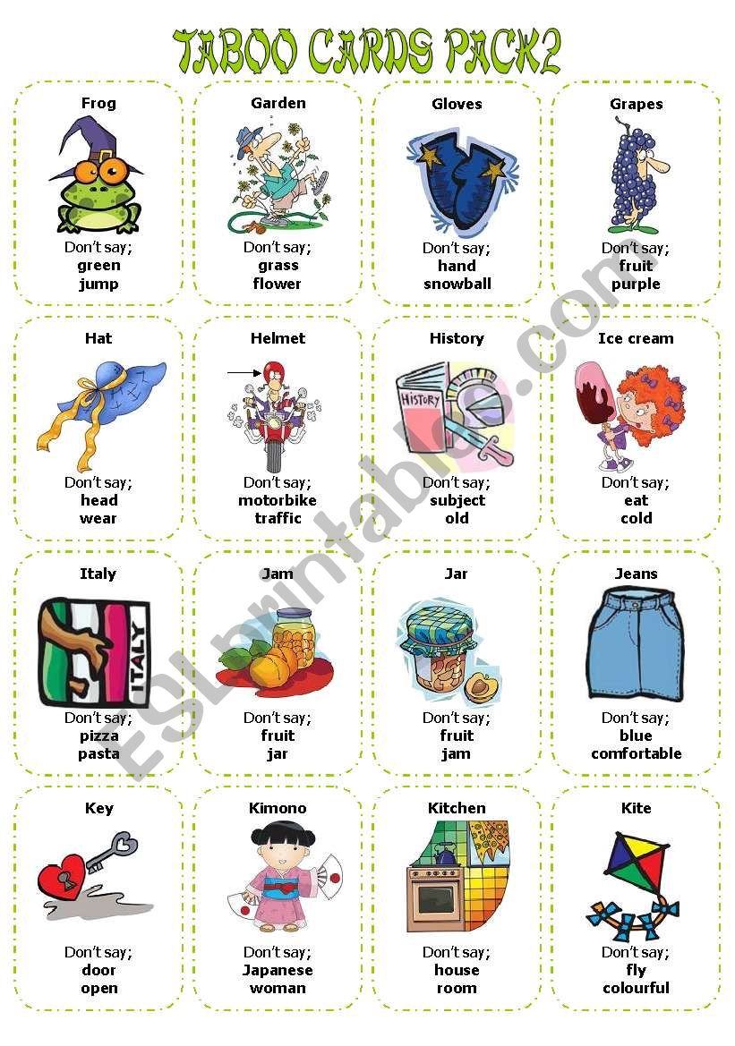 Taboo Cards PAck2 (32 cards) worksheet