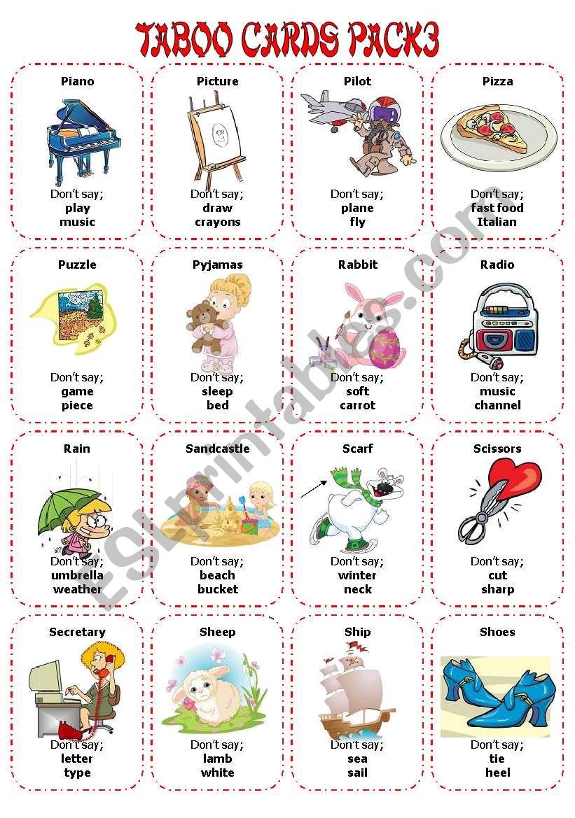 Taboo Cards Pack3 (32 cards) worksheet