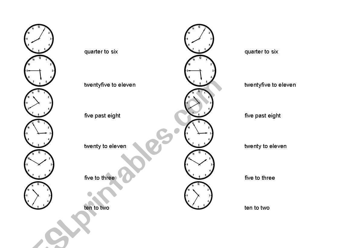 Match time and clock worksheet