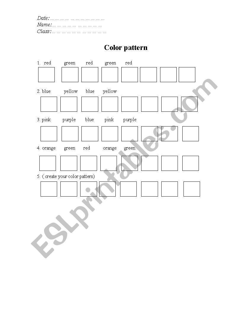 Color pattern worksheet