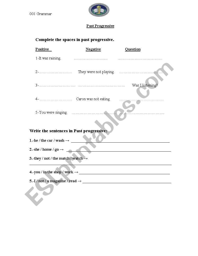 PAST PROGRESSIVE worksheet