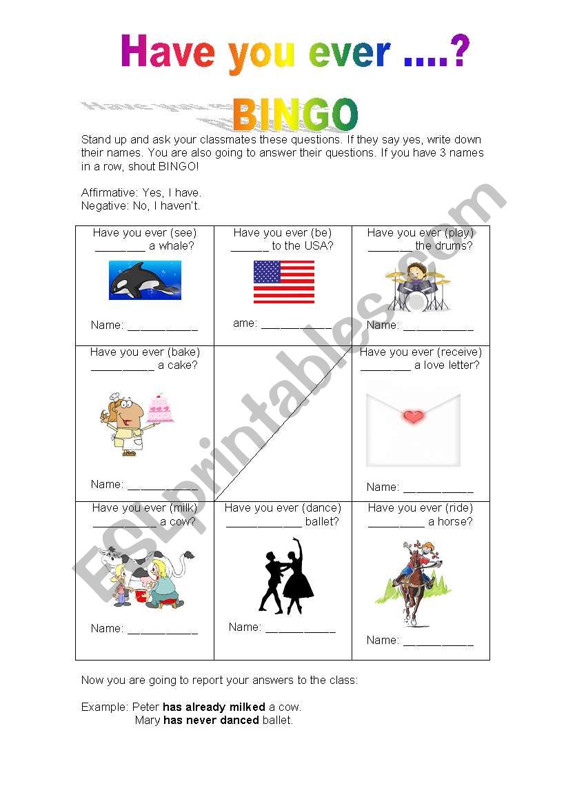 Have you ever? bingo worksheet