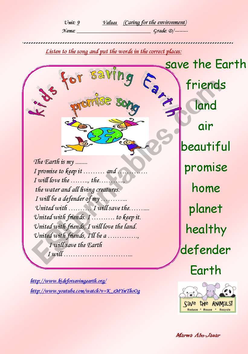 save the environment worksheet