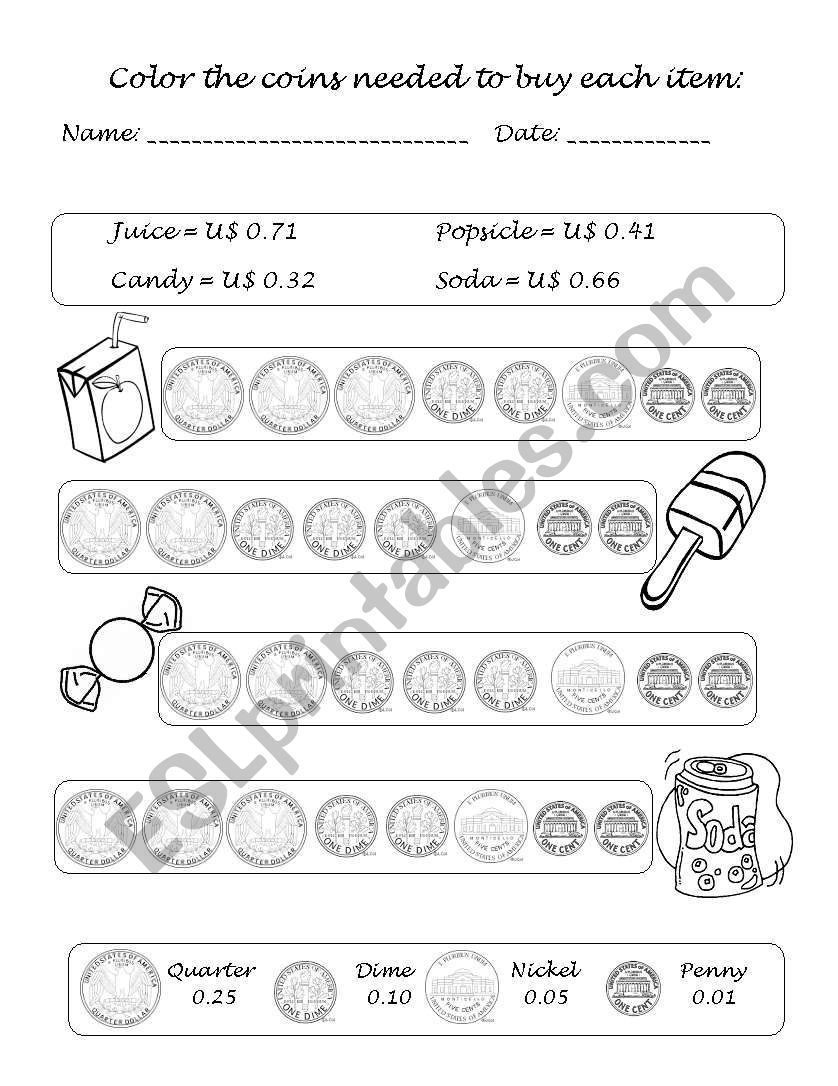 Money - Counting Coins worksheet