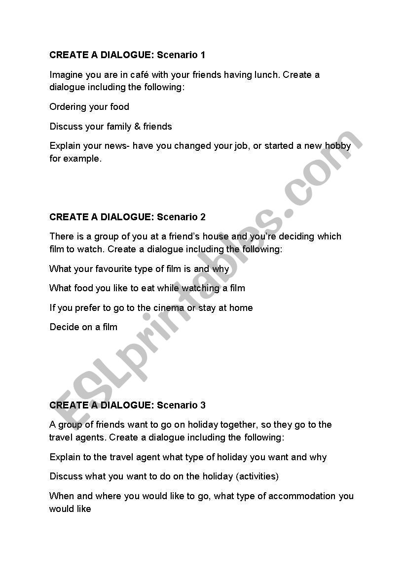 Create a dialogue worksheet