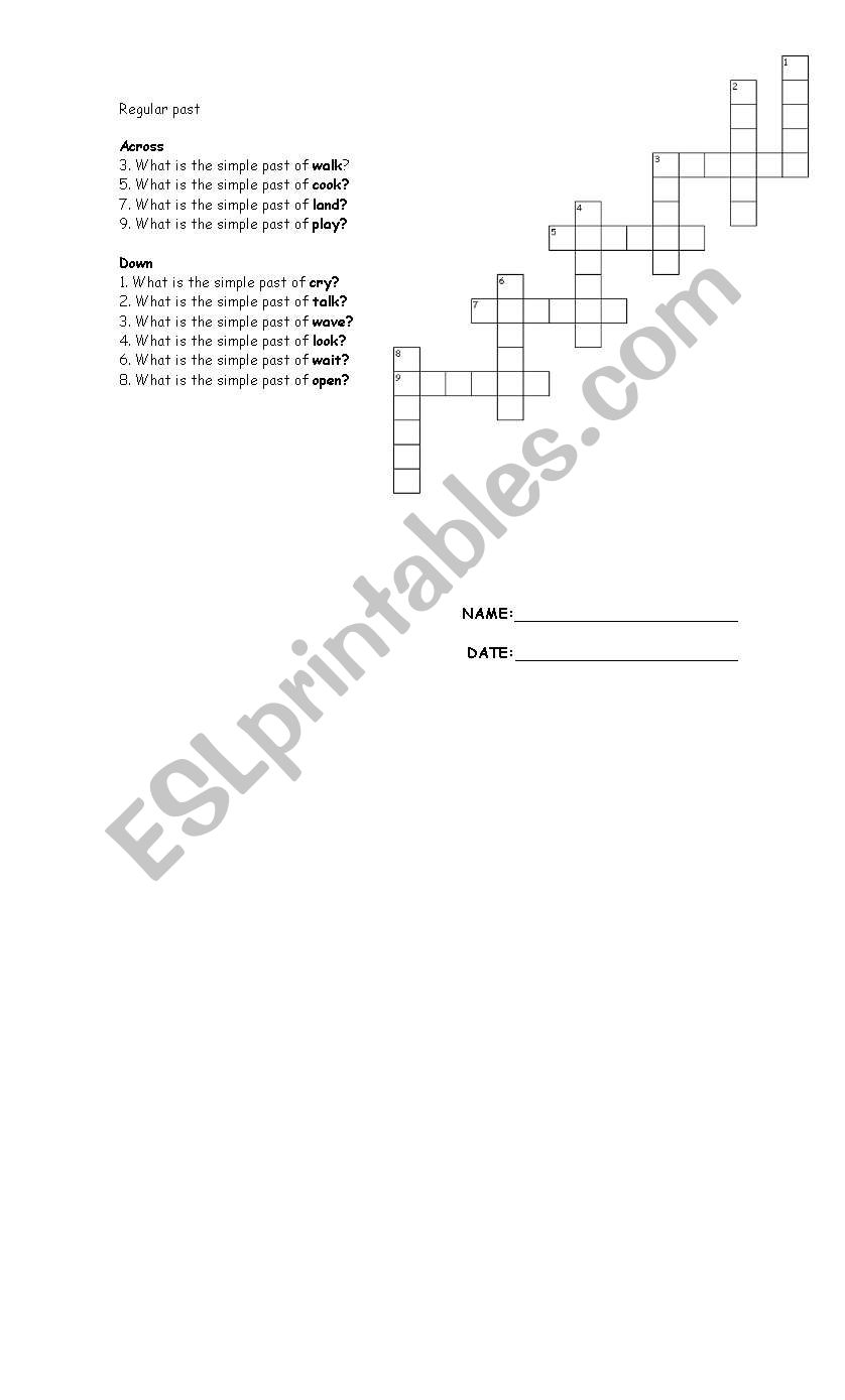 Cross word simple past worksheet