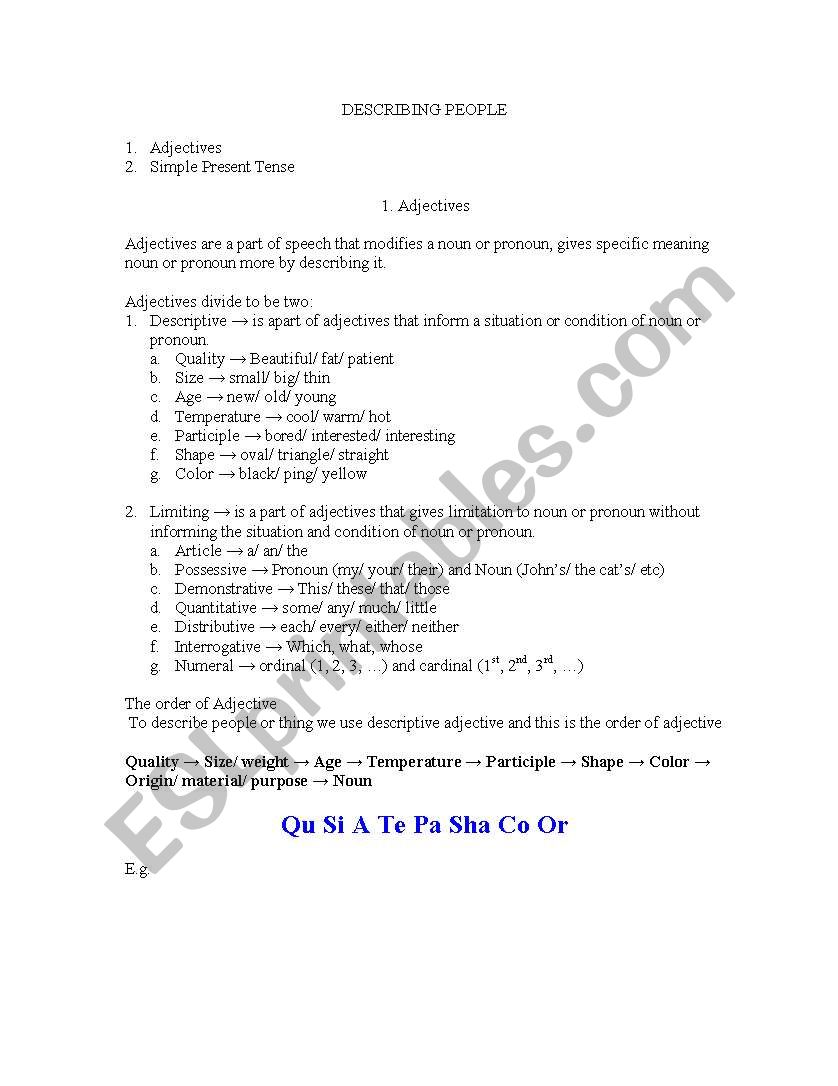 Adjectives worksheet