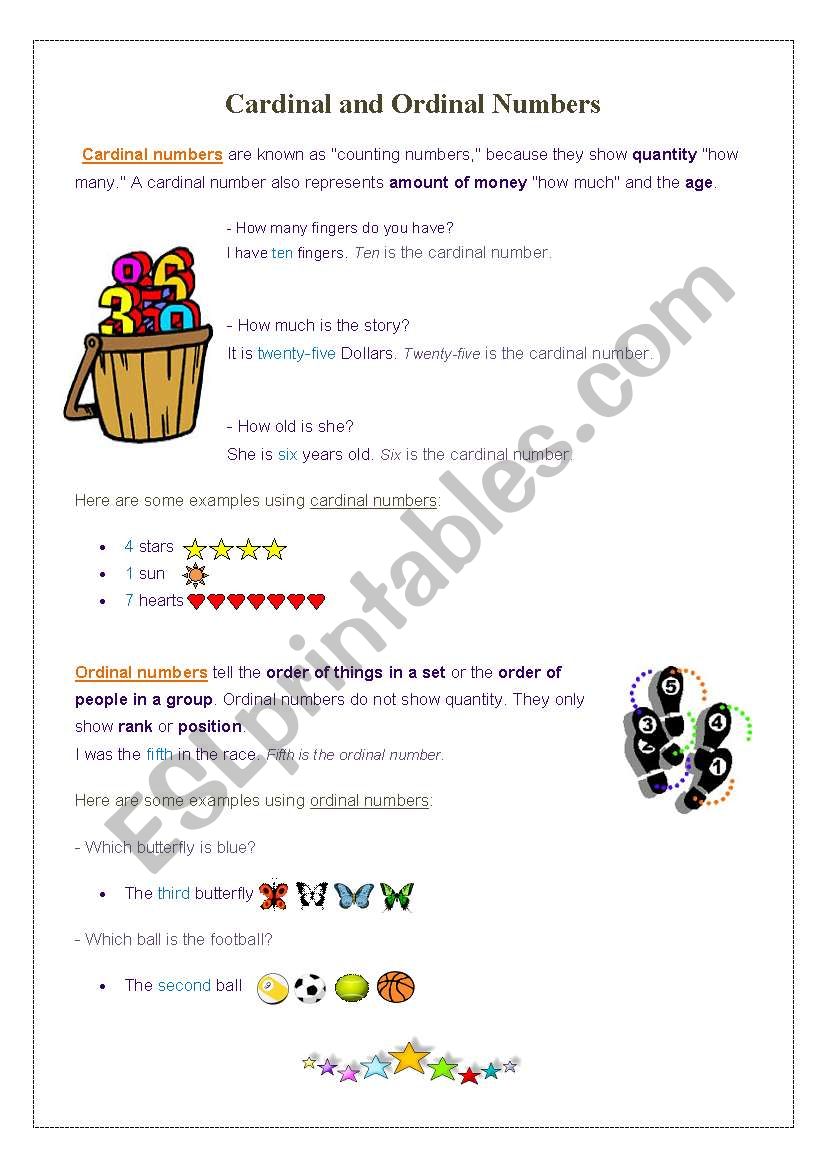 Cardinal and Ordinal Numbers worksheet