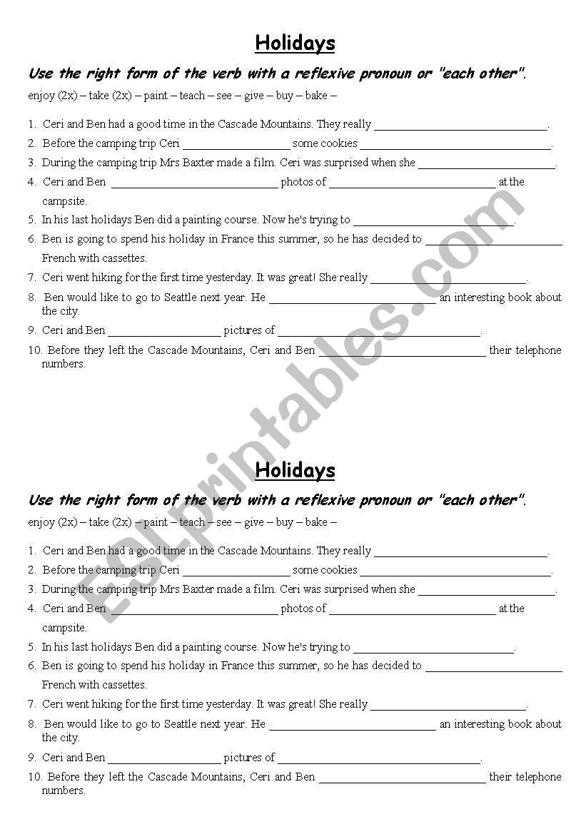 reflexive pronouns worksheet