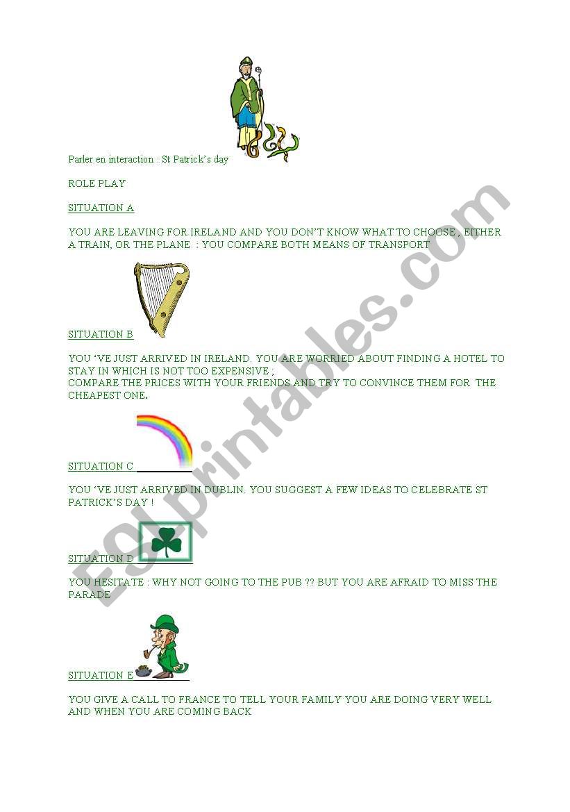 St Patricks role plays  worksheet