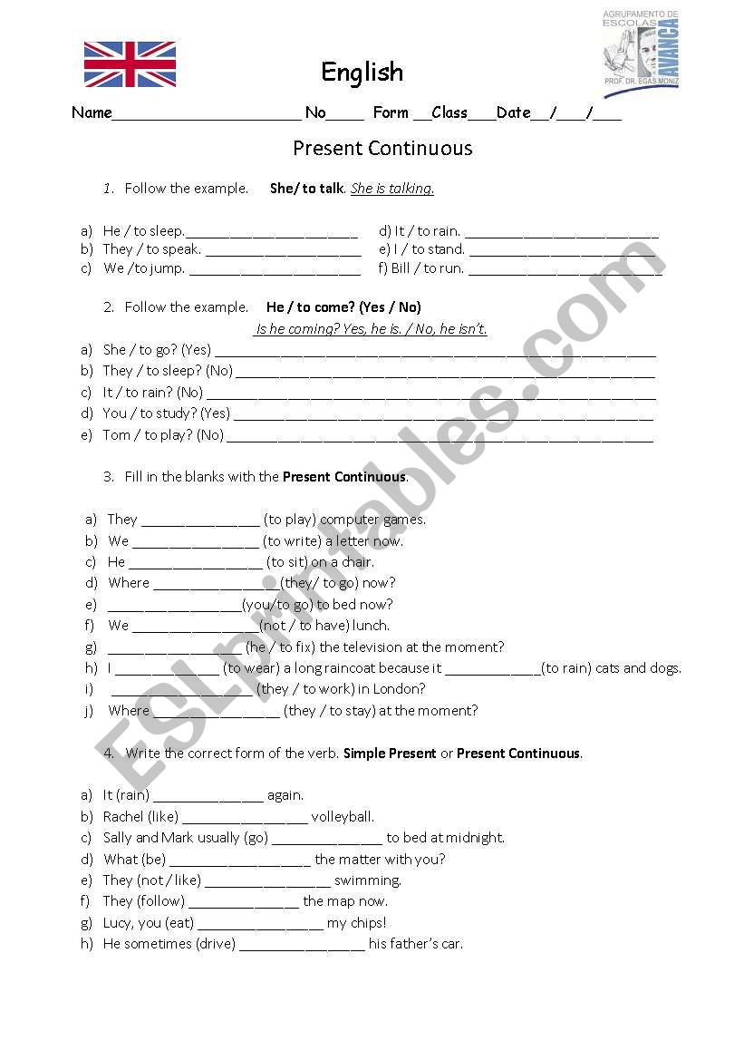 Present Continuous worksheet