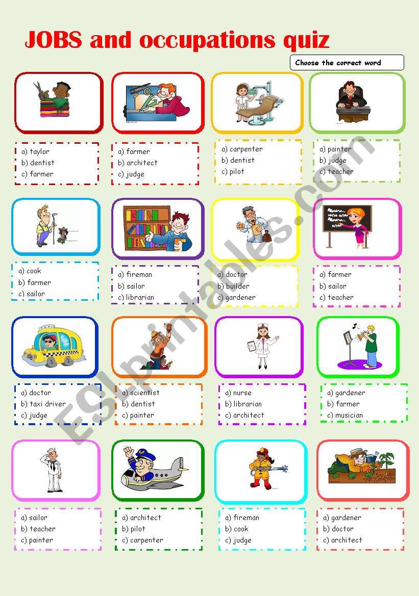 Jobs and occupations quiz worksheet