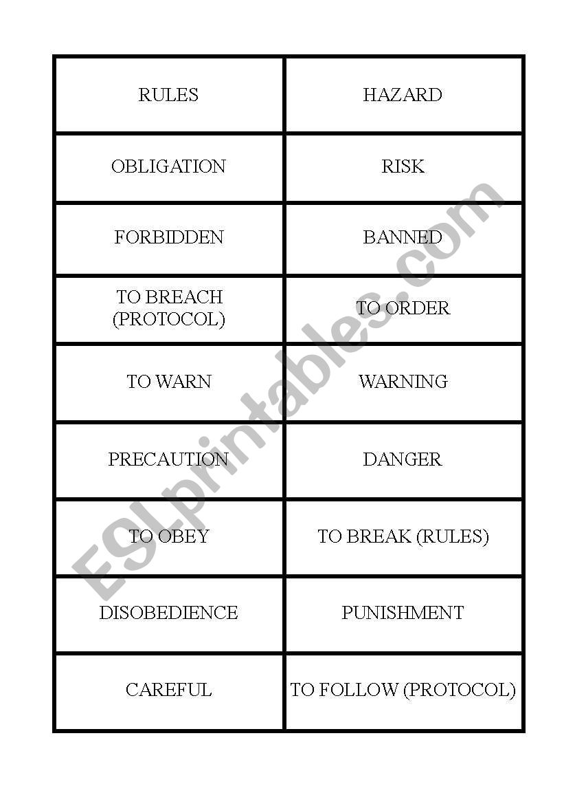 Health and Safety Vocabulary /  Taboo game worksheet