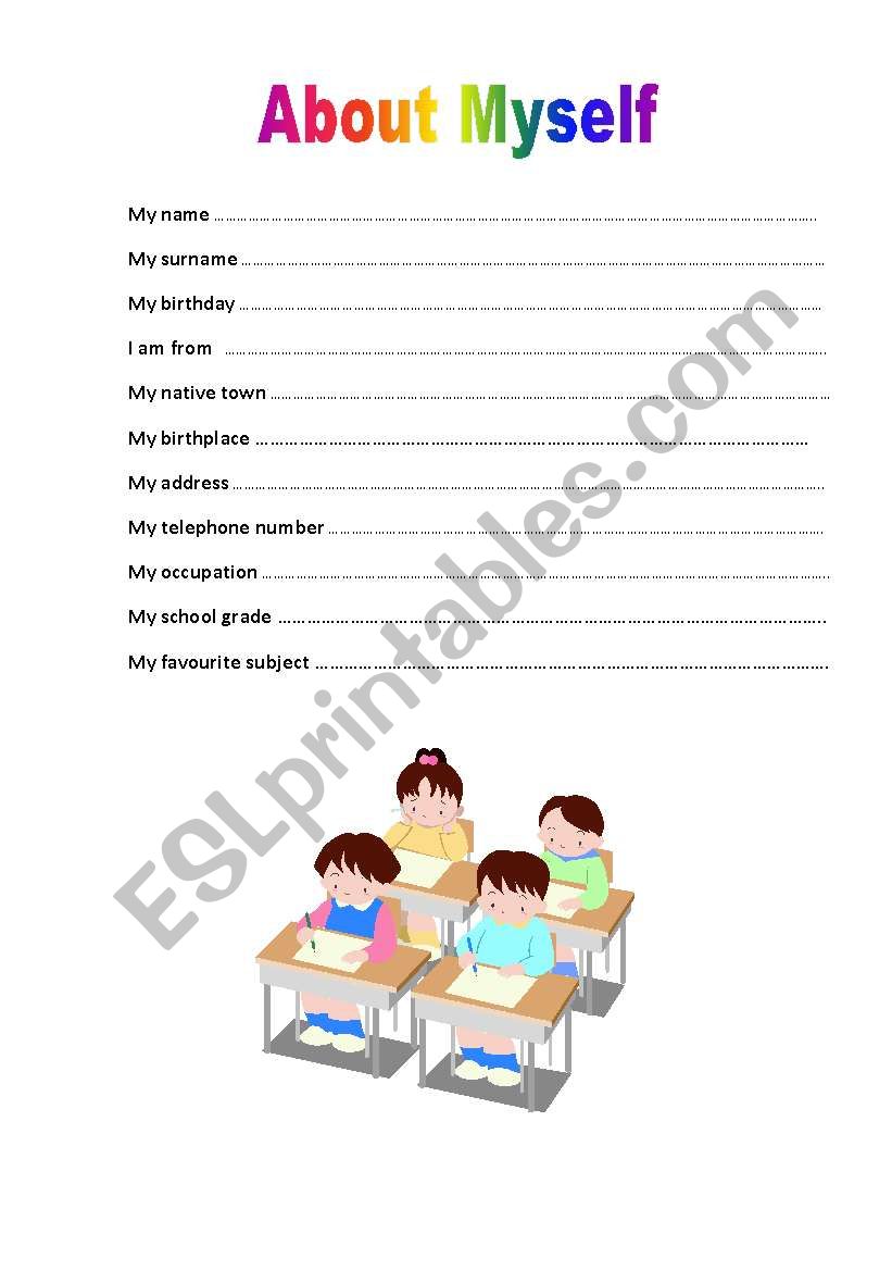 About Myself worksheet