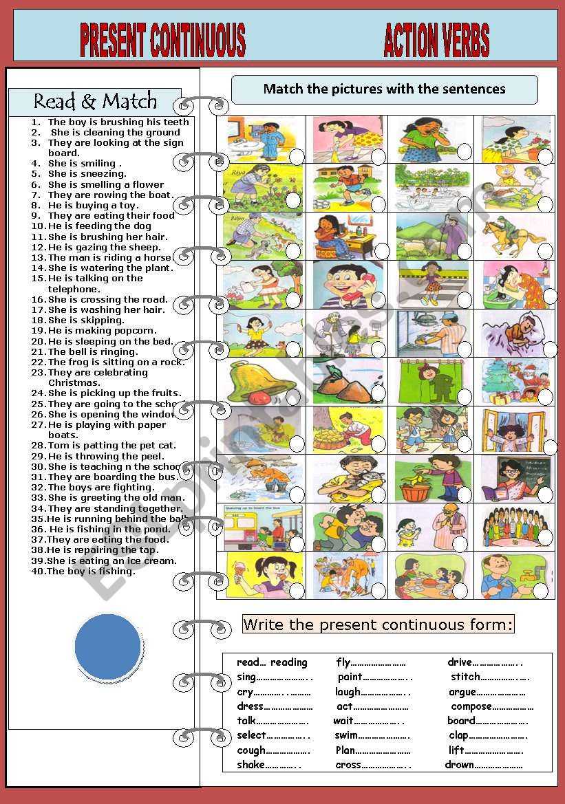 Present continuous(verbs) worksheet