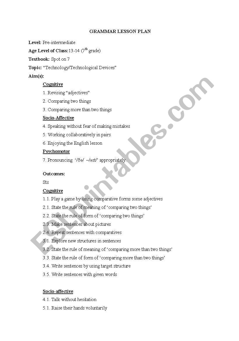 lesson plan comparatives worksheet