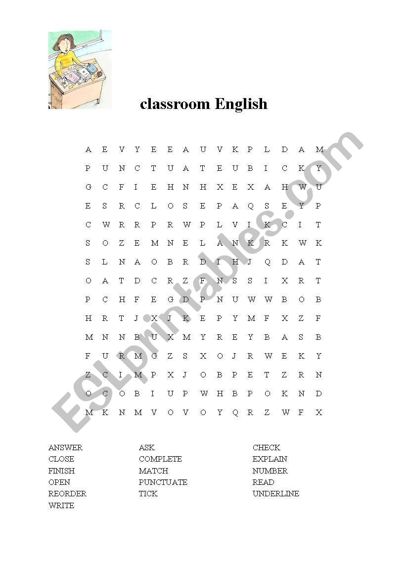 classroom english vocabulary worksheet