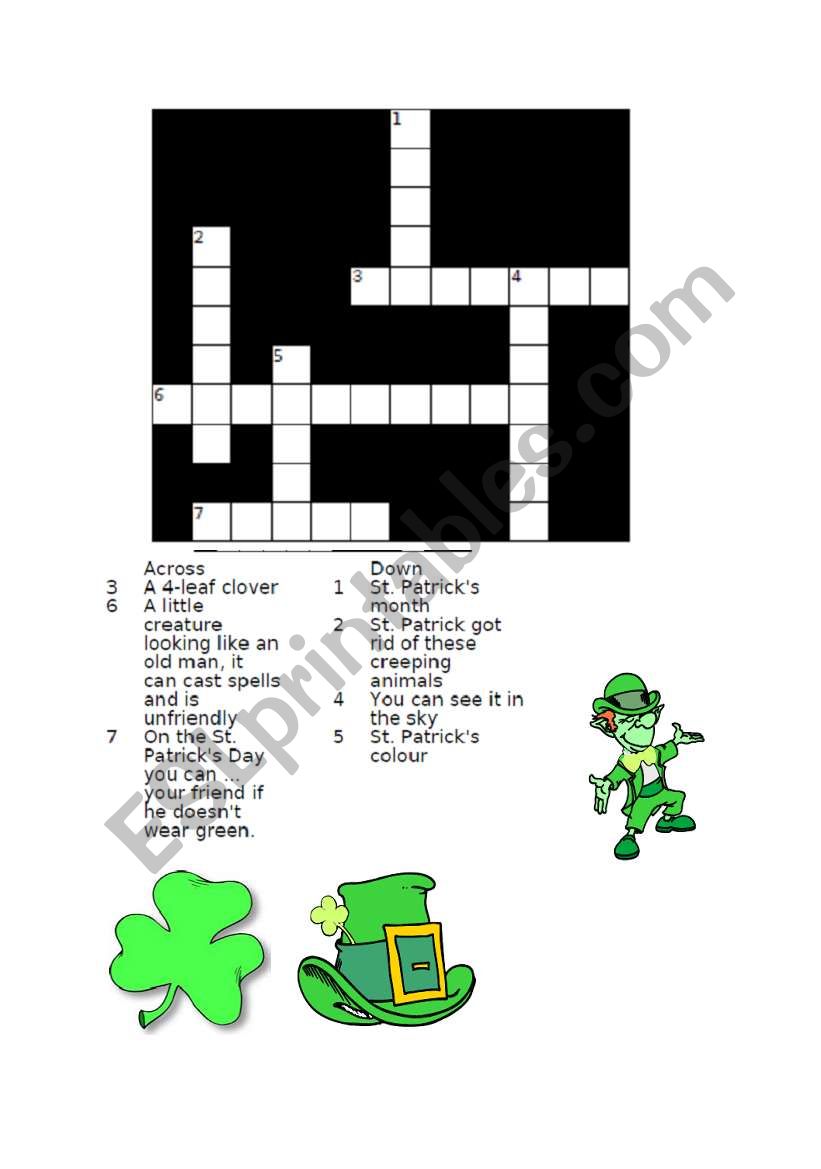 St. Patricks day crossword worksheet