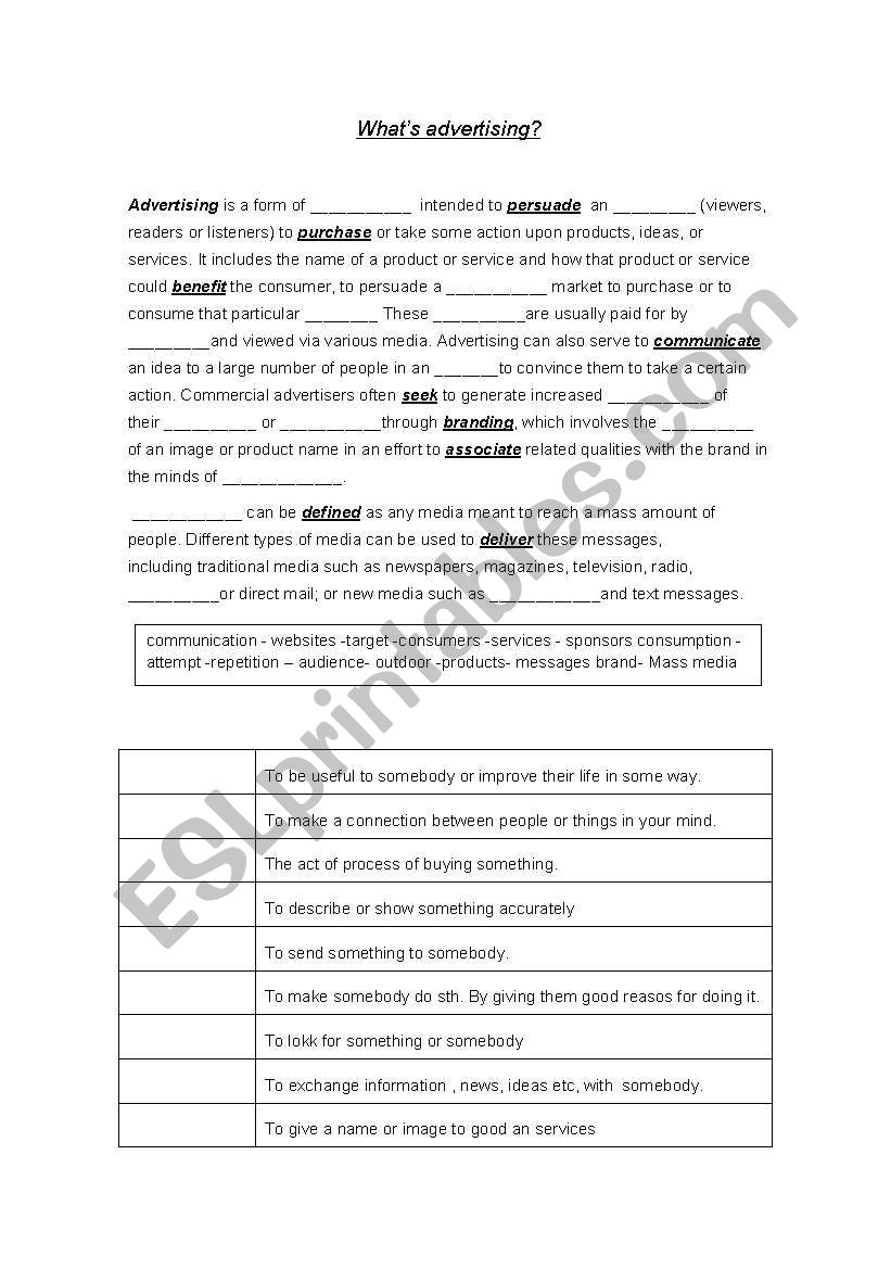 whats advertising? worksheet