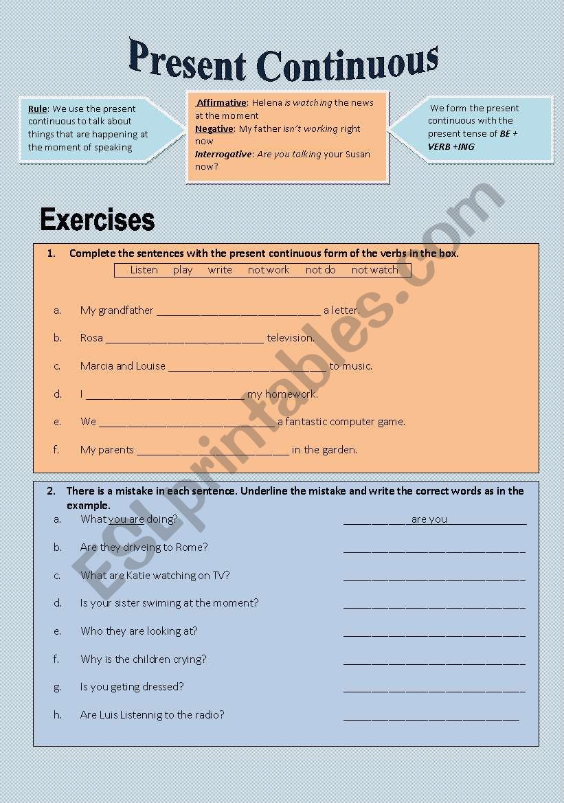 Present Continuous worksheet