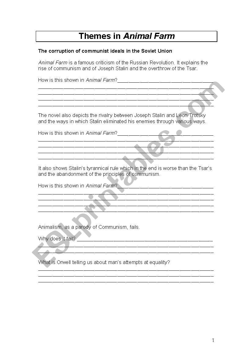 Themes in Animal Farm worksheet