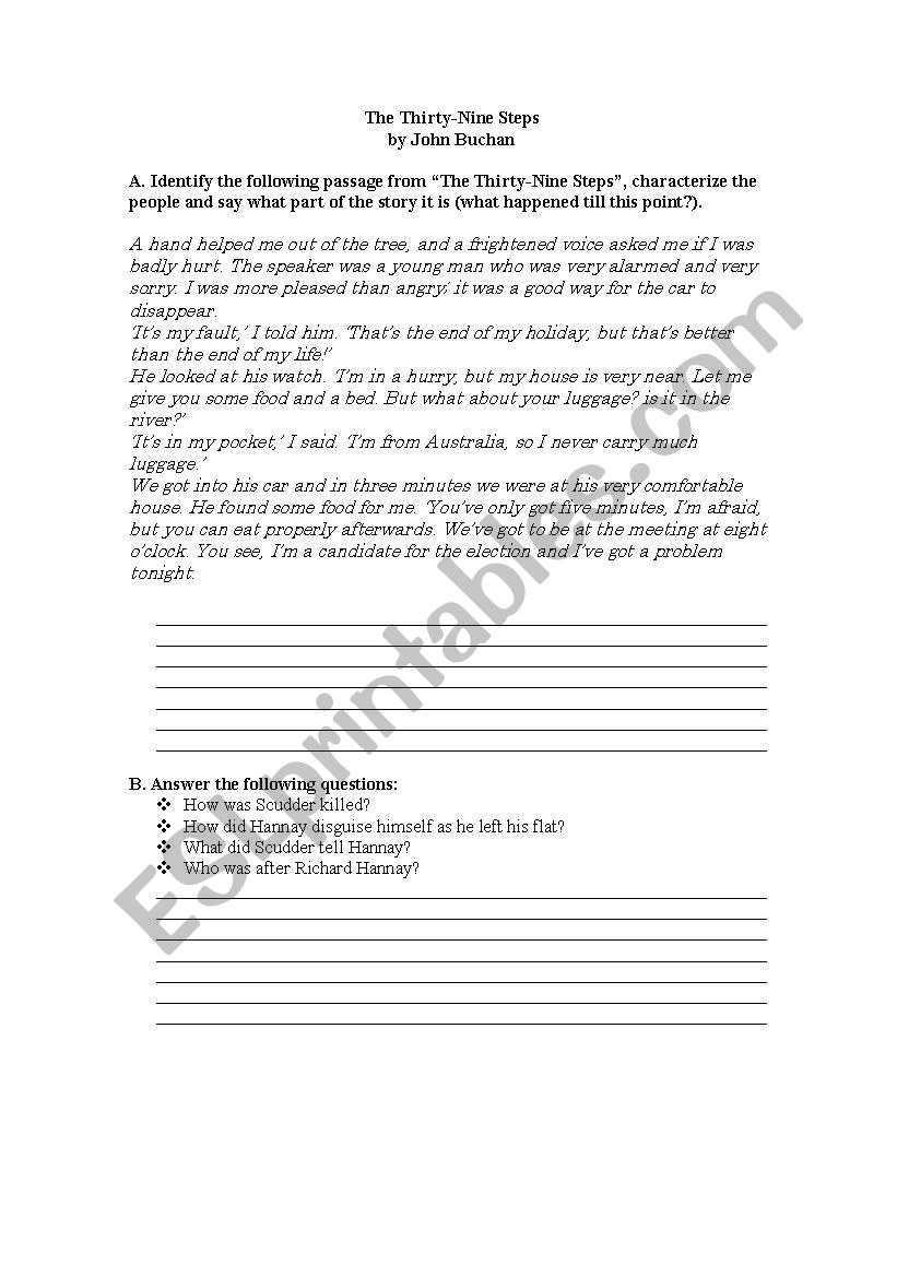 The Thirty-Nine Steps Worksheet