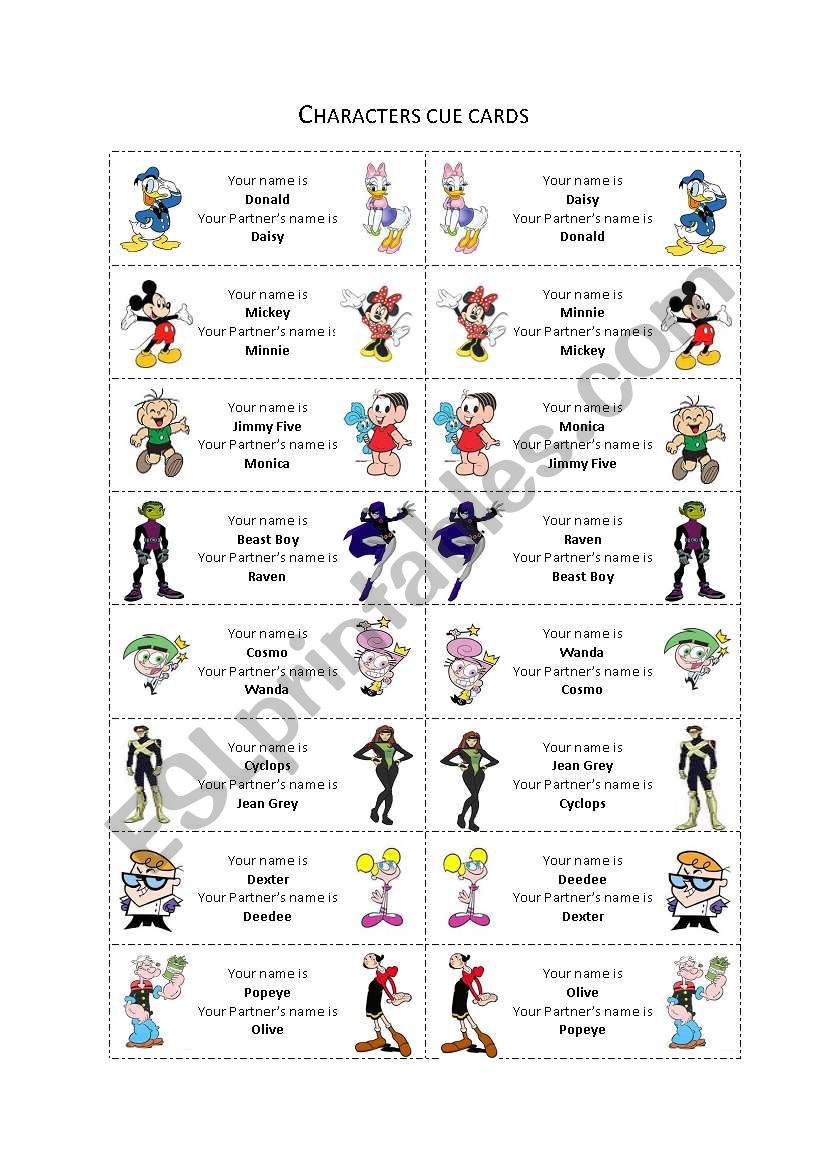 Greeting - Characters cards worksheet