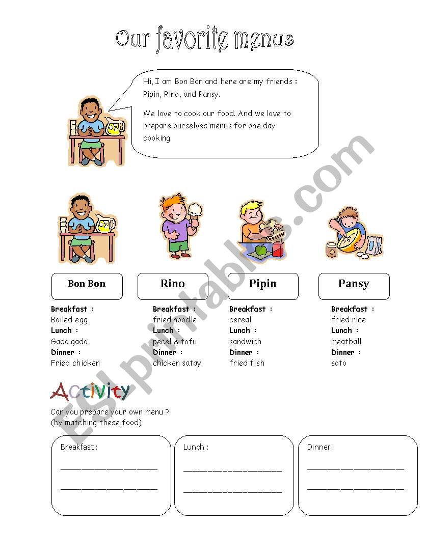 Our favorite menus worksheet