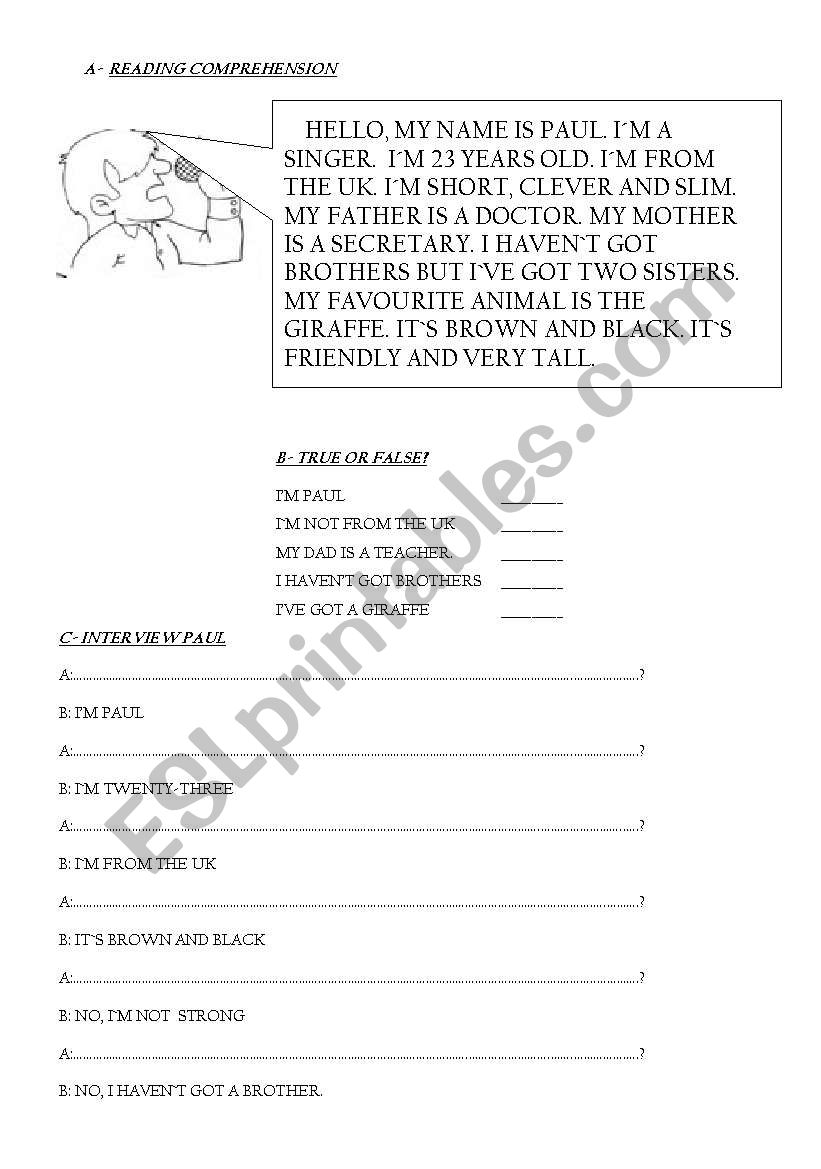 Reading Comprehension worksheet