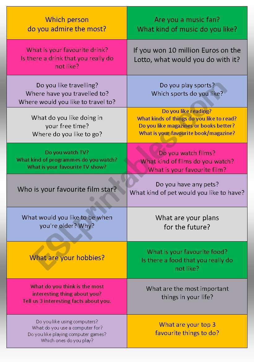 Conversation Cards worksheet